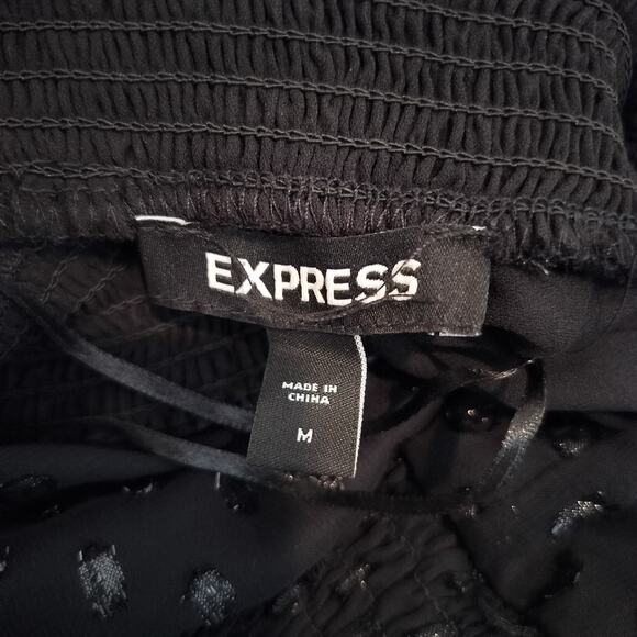 Express Black Chiffon Tiered Mini Dress Long Sheer Sleeve - Picture 13 of 13